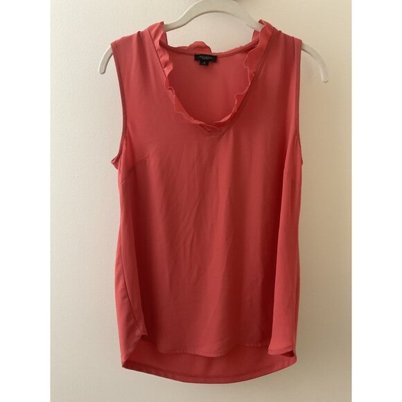 Ann Taylor Factory Sleeveless Coral Orange Top With Ruffle Neckline Womens XS - Picture 1 of 5